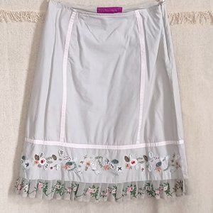 Cotton Pencil skirt with Ribbon trim and Pastel Embroidery detail, M